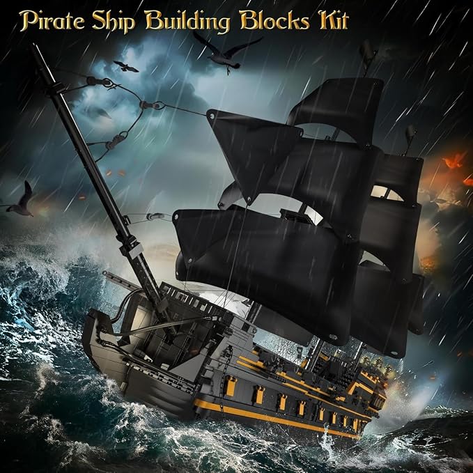 Mould King Pirate Ship Model Building Blocks Kits, Black Pearl Ship MOC Model Set to Build, Large Pirates Ship Boat Model Blocks Assembly Toy(5266 Pieces)