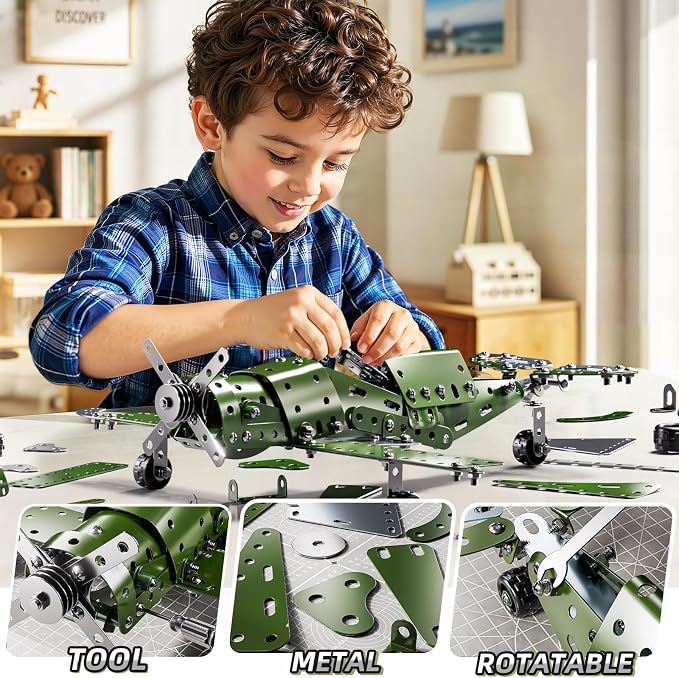 Metal Model Airplane Kits - STEM Projects for Kids Ages 8-12, Assembly Educational Building Toys Model Aircraft Metal for Kids Boys Girls 8 9 10 11 12 Years Old