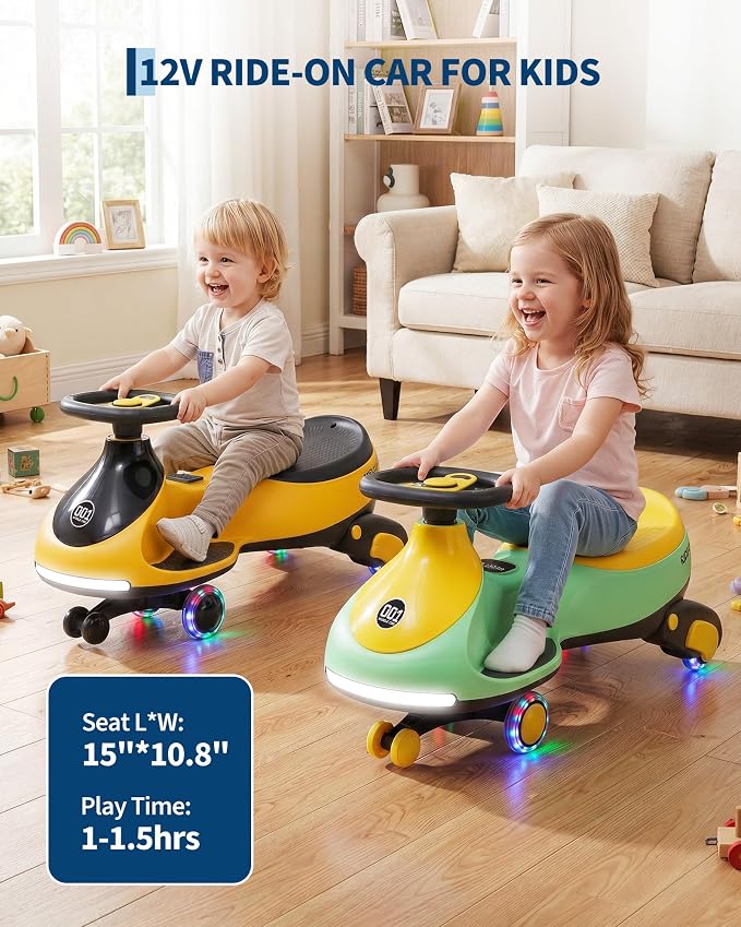 Garvee 12V Electric Wiggle Car for Kids, 2 in 1 Swing Car with Pedal, Anti-Rollover, Max Load 130Lbs,Flashing Wheels, Music,Rechargeable Battery Ride on Toy Indoor Outdoor for Toddlers, Green