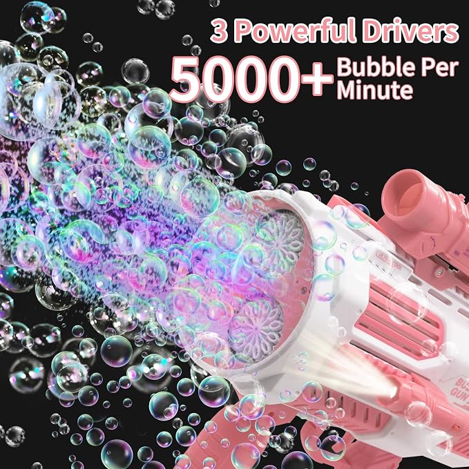 Bubble Guns Automatic with Build-in Bubble Solution (4.4 oz), 3 Fans Drive 6X Lens Bubble Blower Machine, Cool Favors for Summer Ourtdoor Party Birthday Wedding Toy