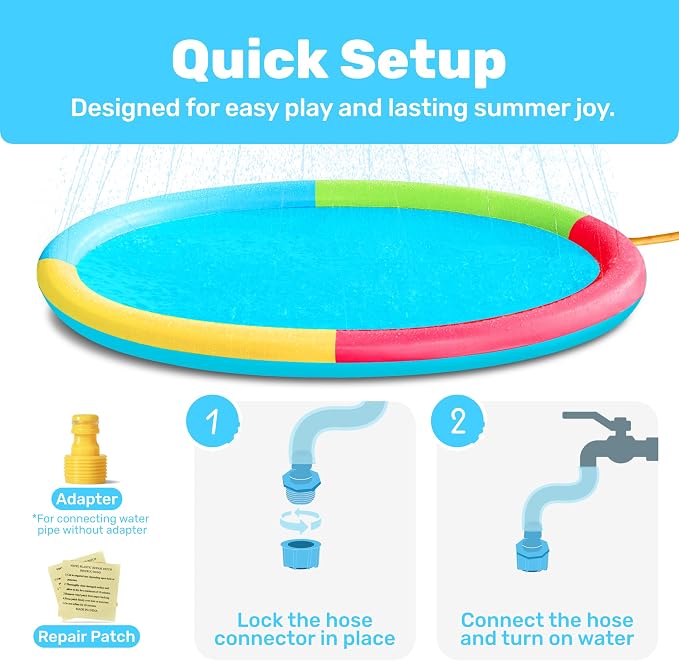 SLOOSH 72" Non-Slip Splash Pad Sprinkler - Outdoor Water Play Toys Backyard Fountain Mat for Toddlers Kids Dogs, Thickened Sprinkler Outside Pool Party Durable for Girls Boys Pets (72in, Multicolor)
