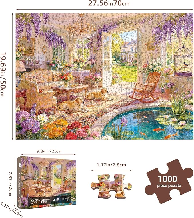 Garden Sunroom Retreat Puzzles for Adults 1000 Pieces,Impossible Hard Difficult Challenging Jigsaw Puzzles for Adults 1000 Pieces,Puzzle with Letters on Back,Recycled Paper Jigsaw Puzzle(27.6"x19.7")