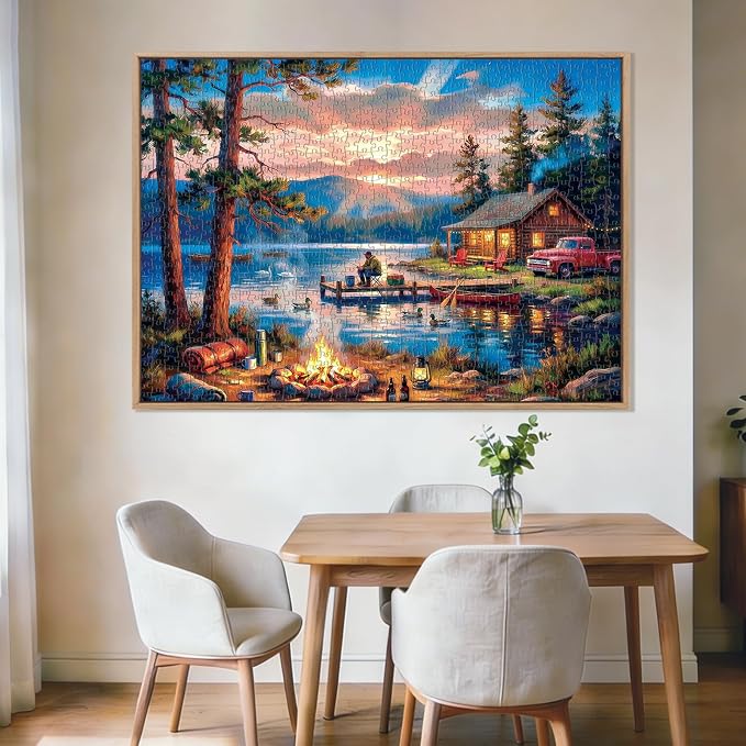 Lakeside Retreat Cabin Puzzles for Adults 1000 Pieces,Impossible Hard Difficult Challenging Jigsaw Puzzles for Adults 1000 Pieces,Puzzle with Letters on Back,Recycled Paper Jigsaw Puzzle(27.6"x19.7")