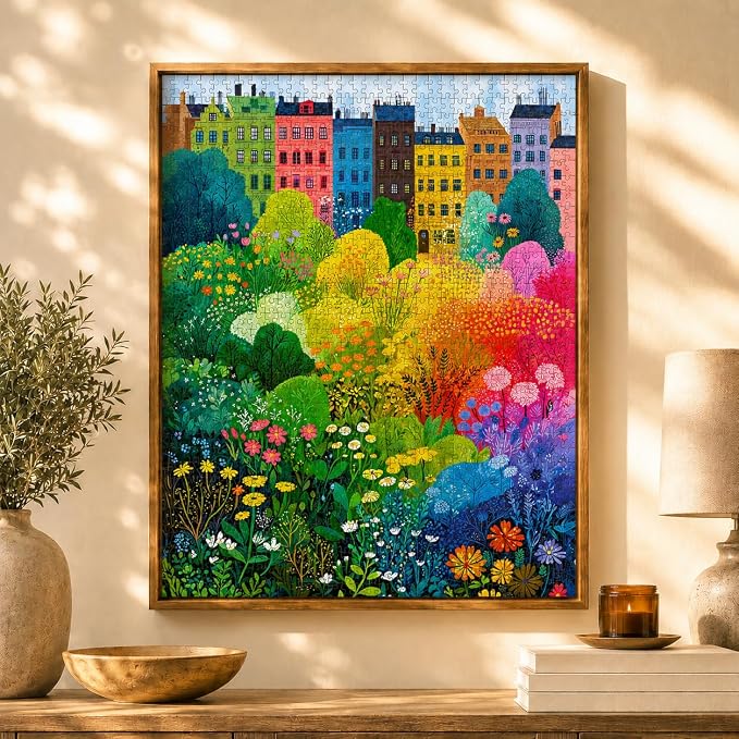 Cross & Glory – Copenhagen in Bloom – 1000 Piece Jigsaw Puzzle for Adults | Vibrant Copenhagen City Garden Puzzle | Colorful Wildflower Artwork | Premium Ribbon-Cut Puzzle with Satin Finish