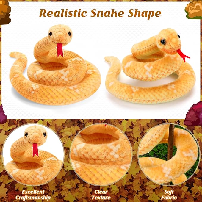 Snake Plush, Stuffed Snake Animal, 27 in Small Toy Snakes for Kids, Giant Stuffed Animals Snake, Lifelike Plush Snake for Birthday Present Party Prank Prop (Yellow)