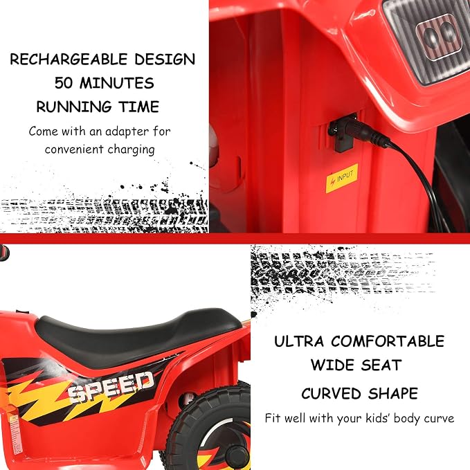 Costzon Kids ATV, 6V Battery Powered Electric Quad, Forward/Reverse Switch, Rear Wheeler Motorized Ride On Mini Vehicle Car for Toddlers Boys Girls, Ride on ATV (Red)
