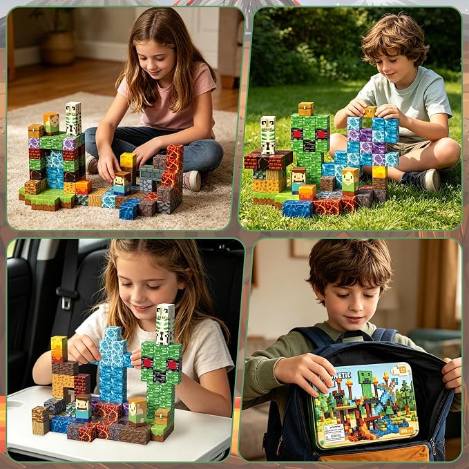 AIDYVOI 100PCS 0.8 inch Magnetic Blocks - STEM Toys Travel Set for Kids, Magnetic Building Blocks with Metal Box, Stacking Building Blocks Construction Toys Gift for Boys Girls Age 3+