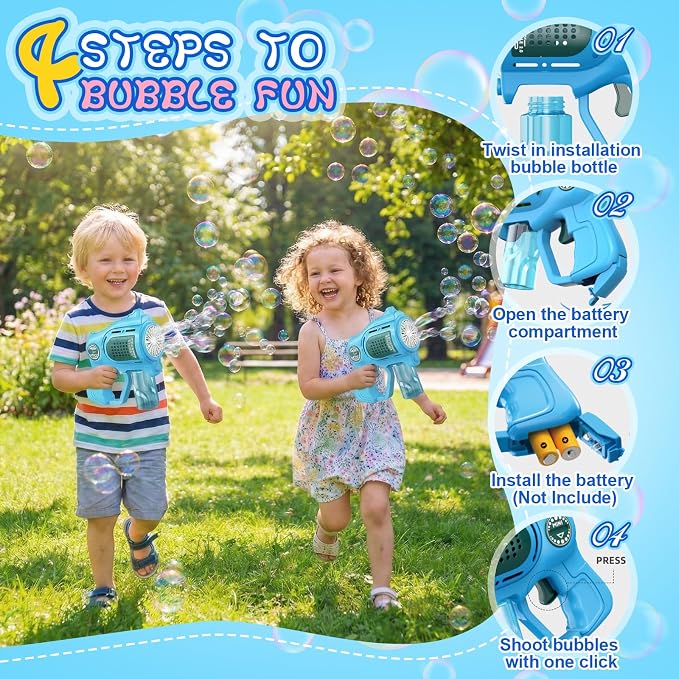Bubble Gun for Toddlers 1-3 Kids 4-8, 15-Holes Automatic Bubble Machine Blower Blaster Maker with 1 Bottles Solution, Easter Party Favors Summer Outdoors Wedding Toys Gifts for Boys Girls, Blue