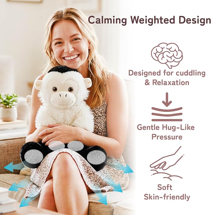 Niuniu Daddy 14" | 3.5 Pound Capuchin Monkey Weighted Stuffed Animal for Kids & Adults, Large Plush Toy with Soft Fur, Weighted Plushies Pillow for Sensory Calm, Huggable Gift for Everyday Comfort