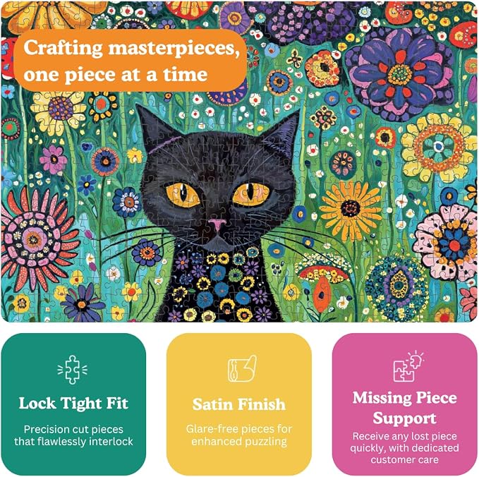 Cross & Glory | 1000 Piece Jigsaw Puzzles for Adults | Petals and The Midnight Cat | 1000 Piece Puzzle for Adults Cats & Floral | Satin Finish | Ages 14+