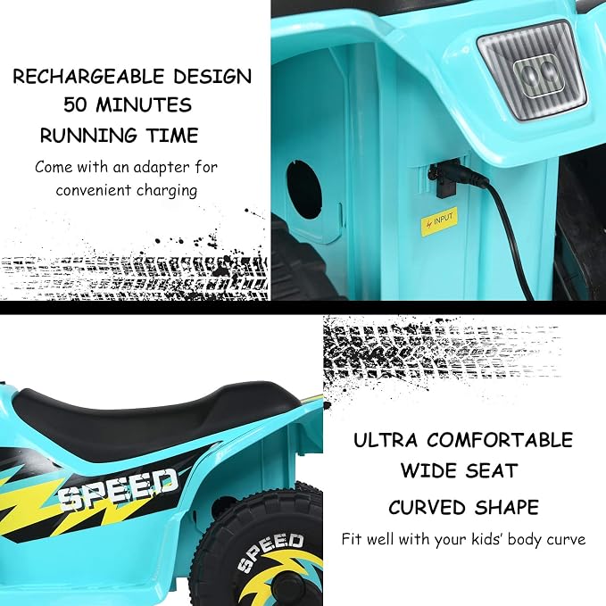 Costzon Kids ATV, 6V Battery Powered Electric Quad, Forward/Reverse Switch, Rear Wheeler Motorized Ride On Mini Vehicle Car for Toddlers Boys Girls, Ride on ATV (Blue)