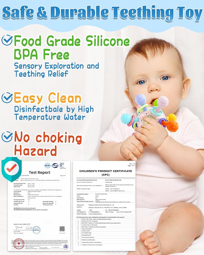 Baby Teething Toys for Babies Girl Toys Gifts, Rattles Chew Sensory Montessori Toys for Newborn Infants, Tummy Time Shower Gifts for Babies - Pink