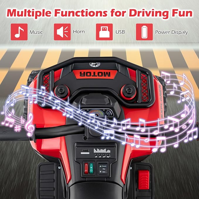 OLAKIDS Kids ATV with Spray Function, Remote Control, Storage Trunk, 6V Toddler Ride on Toy, Red