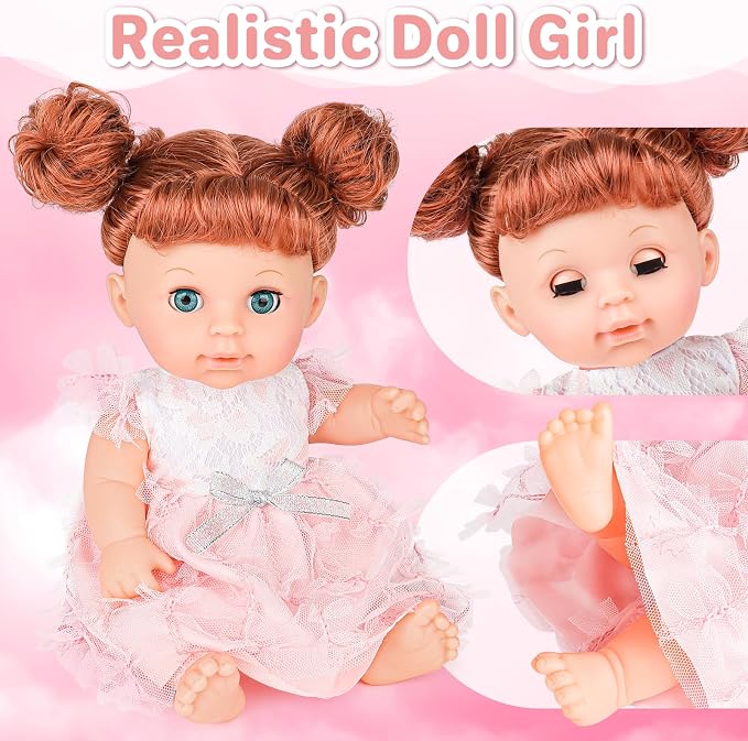 deAO 11 Inch Girl Doll with Hair and Accessories Baby Girl Dolls Toy Set Fashion Doll with Long Fine Hair and Dresses, Shoes, Comb & Hair Dryer Baby Girl Playset