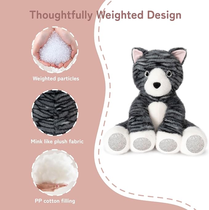Niuniu Daddy 14" | 3.5 Pound Cat Weighted Stuffed Animals for Kids & Adults, Large Weighted Plush Pillow for Sleeping Calming, Cute Sitting Plush Toy Huggable Gift for Everyday Comfort