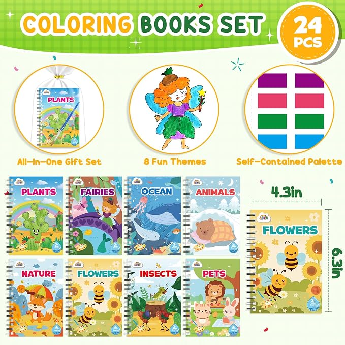ZMLM 24 Water Coloring Books for Kids Party Favors - Bulk Mini Coloring Books for Kids Ages 4-8,Small Birthday Goodie Bag Stuffers School Teacher Return Gift Art Crafts Classroom Prizes (Nature)