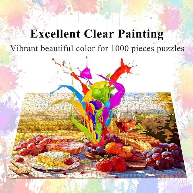 Jigsaw Puzzles for Adults 1000 Pieces, Picnic with Poster Interlock Perfectly Letter on Back No Dust, Home Decor Toy for Men Women Elders Seniors (27.5"x19.6")