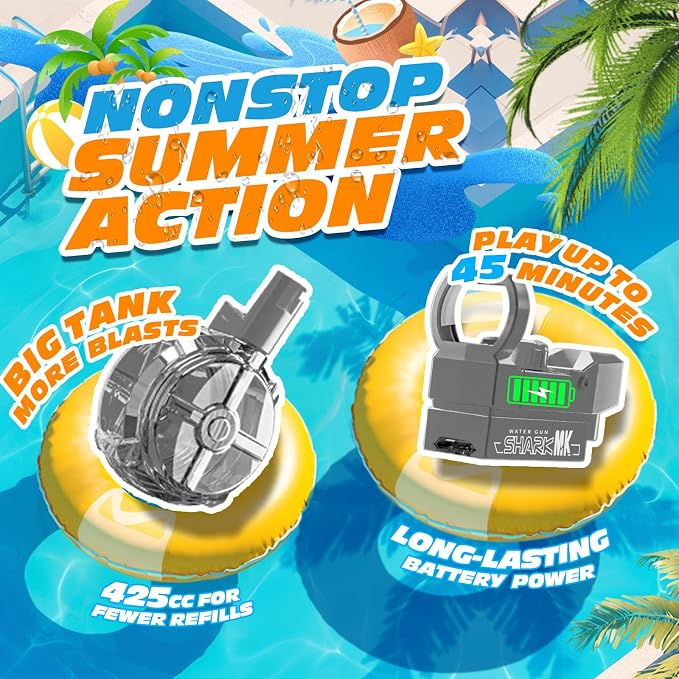 Electric Water Gun for Adults and Kids, Automatic Squirt Gun, Battery Powered Water Pistol with Light-Up Muzzle, 26-32 FT Long Range, Summer Outdoor Beach Pool Party Toy Gift