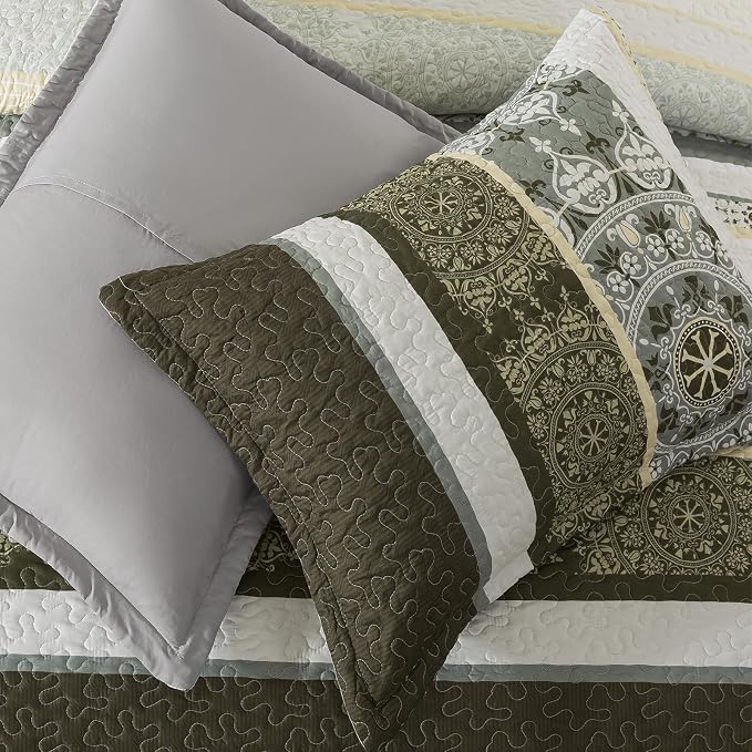 NEWLAKE Quilt Set King Size, Bedspread Sets Brown Beige Stripes, Reversible Quilt Bedding Set Lightweight and Breathable for All Seasons, Soft Quilted Bedspread with 2 Pillow Shams