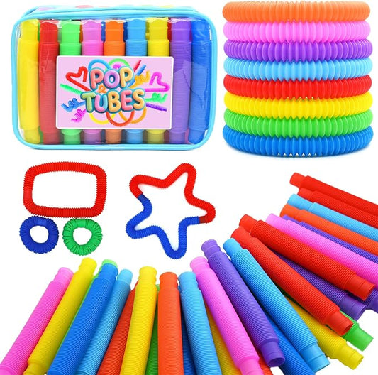 Pop Tubes, 30PCS Fidget Sensory Toys, Party Favors,Birthday Gifts,Goodie Bag Stuffers, Classroom School Reward,Creative STEM Learning & Fun for Toddler Kids(10 Colors)