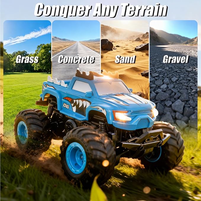 Remote Control Car, 1:24 Scale All Terrain Monster Truck Toys with LED Lights, 2.4 Ghz Off-Road Remote Control Monster Trucks for Boys 4-7, Gift for Kids 8 9 10 11 12