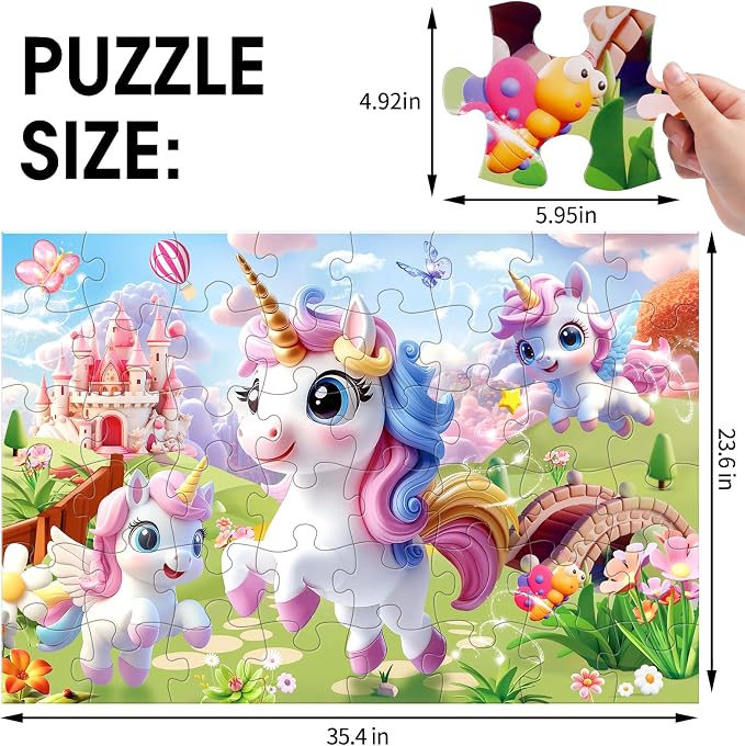 IFLOVE Unicorn Floor Puzzle for Kids — 48 Piece Jumbo Rainbow Unicorn Jigsaw Puzzle, 35 x 24 Inch Large Magical Unicorn Puzzle, Educational Toy Birthday for Girls Boys Ages 3-8