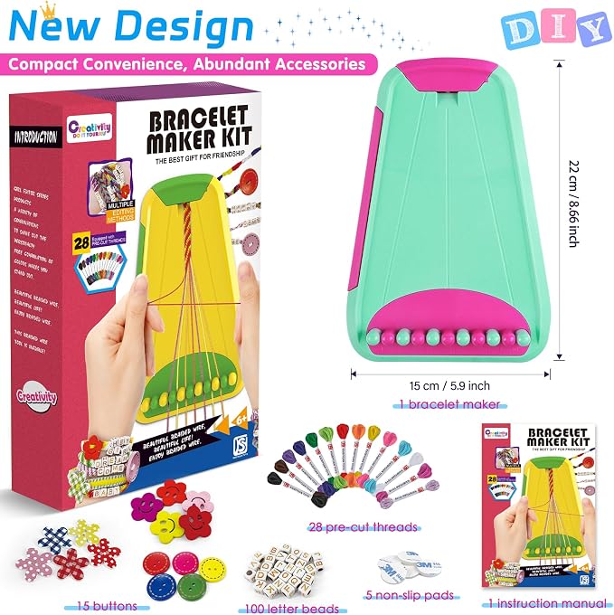 Friendship Bracelet Making Kit for Girls Ages 8-12, Kids Jewelry Making Kit with 28 Pre-Cut Threads and Letter Beads, Arts and Crafts for Kids, Birthday Easter Gifts for 6 7 8 9 10 11 12 Year Old