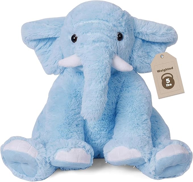 JellyMallow Elephant Weighted Stuffed Animals 5 lbs 16 inches Blue, Large Weighted Elephant Plushie Cuddly Pillow Gift for Kids & Adults