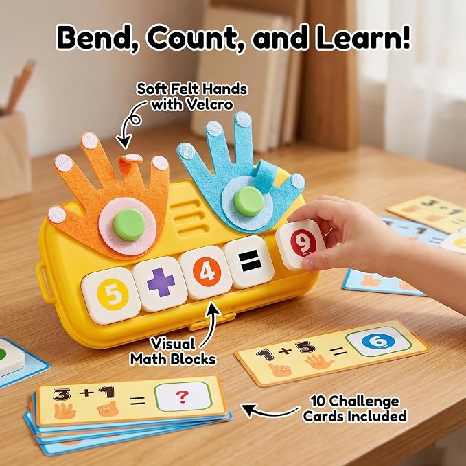 Montessori Educational Toys for 3 Year Old, Upgraded Washable ABS Math Manipulatives & Number Blocks Toys, Splinter-Free Finger Counting Board for Homeschool Travel, Boys Girls