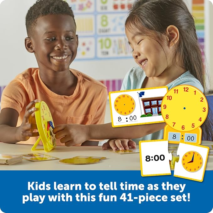 Learning Resources Time Activity Set - Kids Learning Clock, Classroom Clocks for Students, Telling Time Teaching Clock, Analog Clocks for Kids, Teaching Classroom Supplies