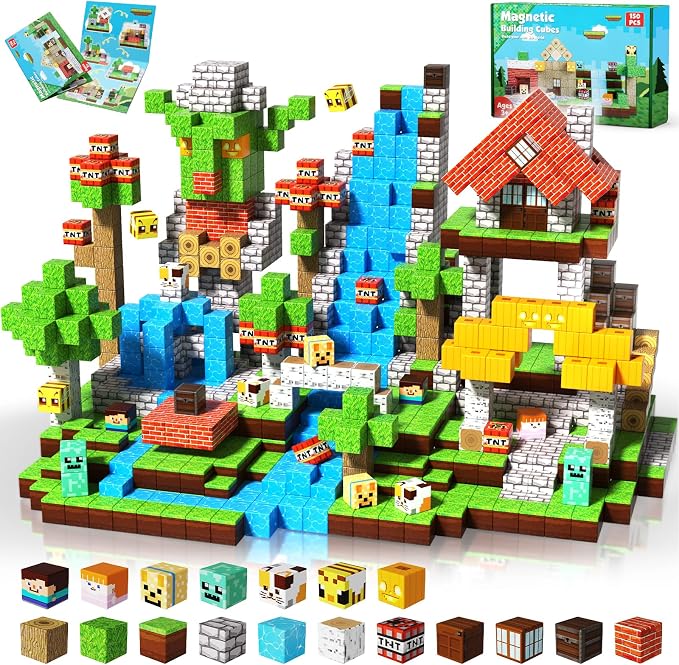 ToyUnited 150PCS Magnetic Blocks - Magnetic Building Blocks, Magnet Cubes Toys Stacking, Build Forest World Set, STEM Montessori Sensory Toys for Kids Boys Girls Ages 3 4 5 6 7 8 9 10+ Birthday Gifts