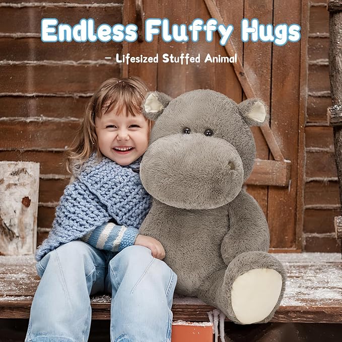 BENINY 36 Inch Giant Hippo Stuffed Animal, Oversized Gray Hippo Plush Pillow, Soft Humongous Hippopotamus Toy Gift for Kids, Boys and Girls