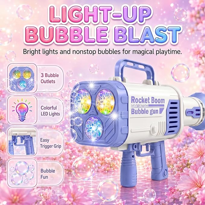 Blue LED Bubble Machine for Boys, Kids Bubble Blower | Blue LED bubble machine with high-output bubbles for backyard, pool, beach, and party fun; great gift for kids age 3+.