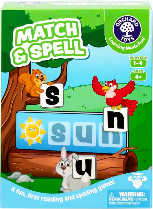 Orchard Toys Match & Spell Game - New Art, Develop Your Children's Early Reading and Spelling Skills in This Updated, Fun Word-Building, 2 Ways to Play, for Ages 4+, Single or Multiplayer