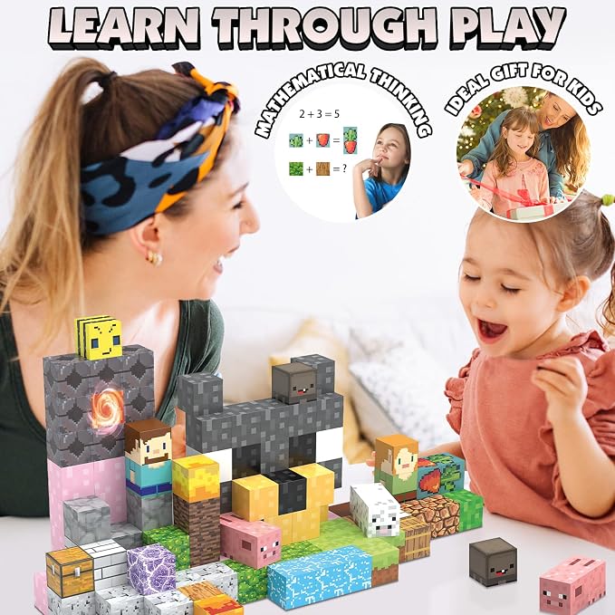 JIMI 120PCS Magnetic Blocks, Magnetic Building Blocks Set for Boys Girls Ages 3+, 1 inch Magnet Cubes Montessori Sensory Stacking Construction Toys Christmas Birthday Present
