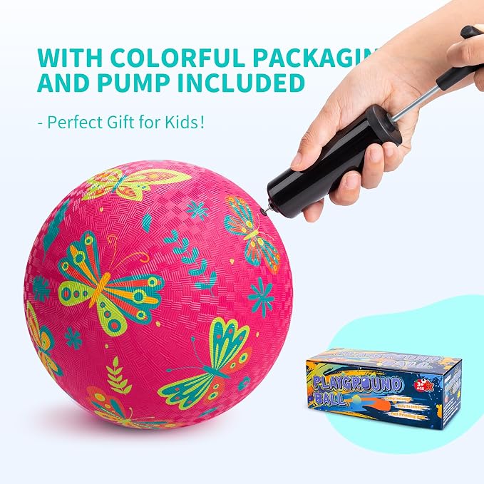 ZOOJOY Pack of 2 Cartoon Playground Balls, Balls for Toddler 3-12, 8.5" Rubber Ball Bouncy Kickball, Indoor & Outdoor Game Toys for Boys Girls with Pump
