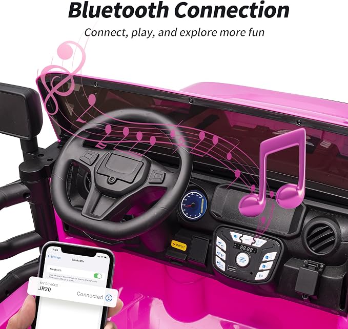 Hikiddo 2 Seater Ride on Car Truck, 12V Kids Electric Ride on Toy for Big Kids Age 3-8 w/Remote Control- Hot Pink