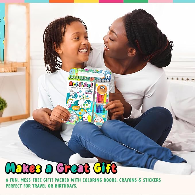 Bright Stripes Art on The Go Going Dotty Ocean Theme Travel Kit for Kids Ages 3+ | Compact Coloring Set with Crayons, Dot Stickers & Activity Book | Fun, Mess-Free Crafts for Toddlers and Preschoolers