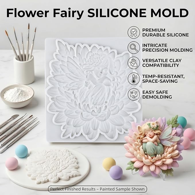 Flower Fairy Polymer Clay Mold Fairy Girl Silicone Molds for DIY Crafts Epoxy Resin Casting Air Dry Polymer Clay Jewelry Making Craft Tools