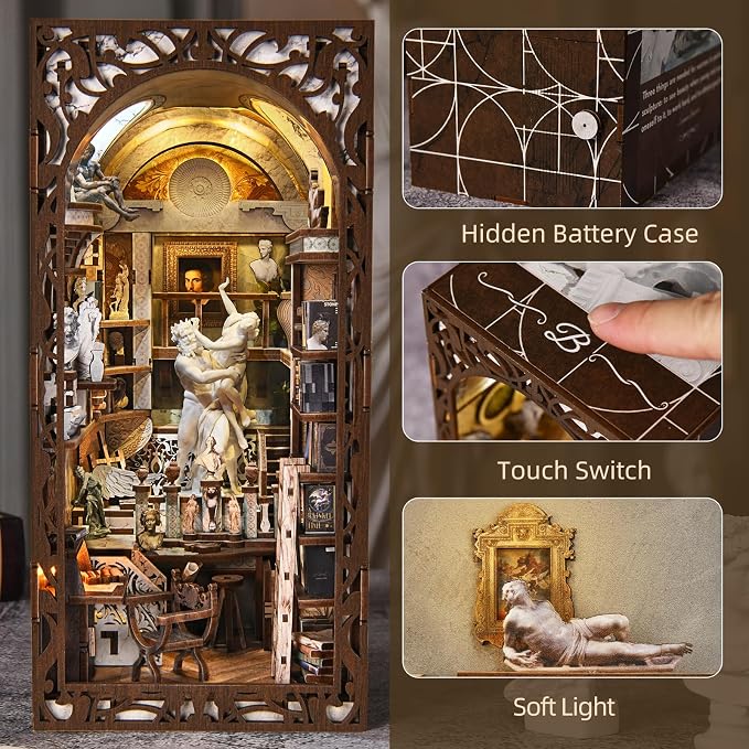MiniCity Book Nook Kit, DIY Miniature Dollhouse Kit 3D Puzzles for Adults Tiny House Mini Home Craft Bookshelf Nook Puzzle Book Decor Gifts for Teenagers Book Lovers (Bernini's Workshop)