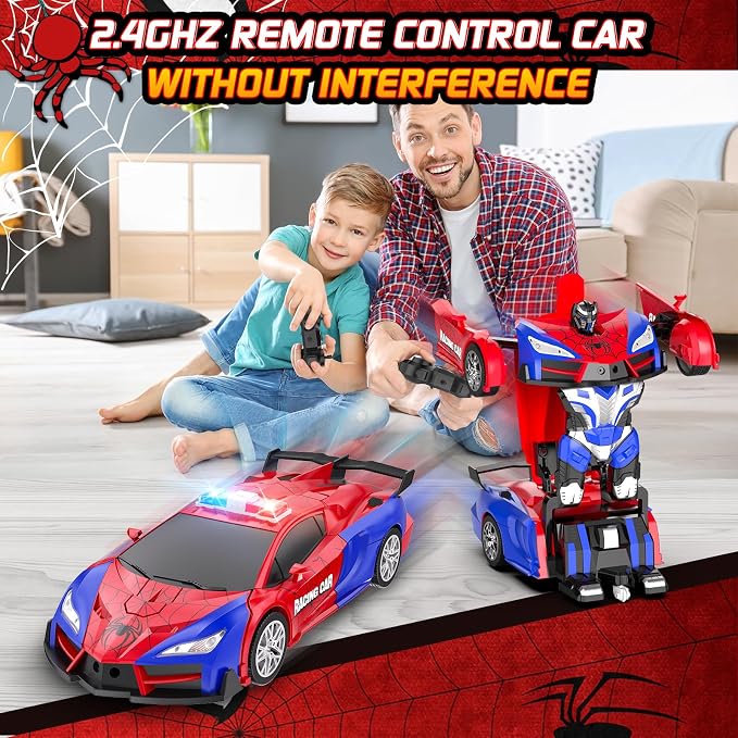 Remote Control Car with One Button Transformation, RC Cars Transforming into Robot, 2.4Ghz 360 Degree Rotation Police Car with Light, 1:18 Scale Transform Toys for Boys Girls Kids 4-7 8-12 6-8