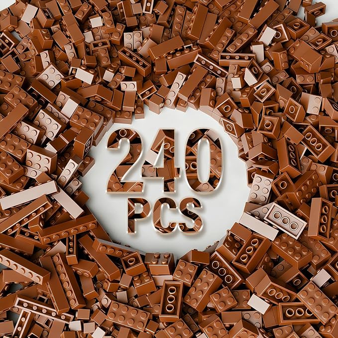 Bulk Building Bricks, Compatible with Lego and All Brands, 8 Sizes and A Variety of Colors to Mix and Match，Random Color (240, Brown)