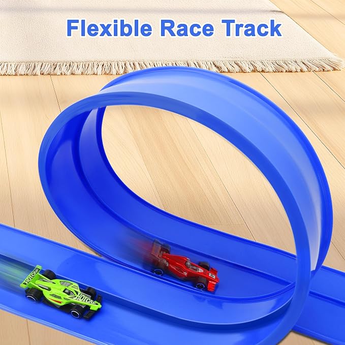 15 Ft Flexible Race Track Set with 6 Toy Cars for Kids