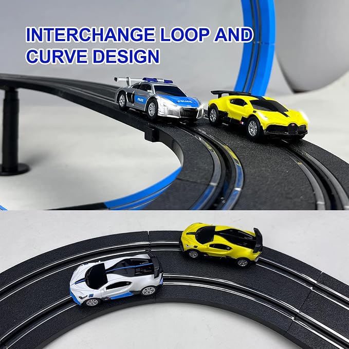 AGM MASETCH High Speed Series Tram Dual Track Set, Track with 4 Vehicles Official Licensed Slot Car Racing, Battery or Electric Car Track, Comes with 2 Hand Controls and Track Parts and a Lap Counter.