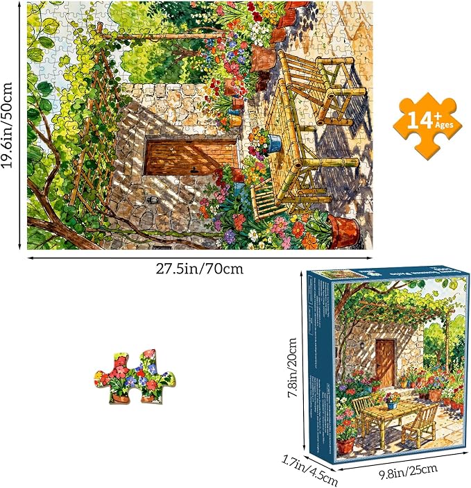 Puzzles for Adults 1000 Pieces, Jigsaw Puzzle for Adults, Fun Challenging Puzzle, Sunny Summer Patio Puzzles Game, Interlock Perfectly No Dust, Gifts for Easter Mother’s Day