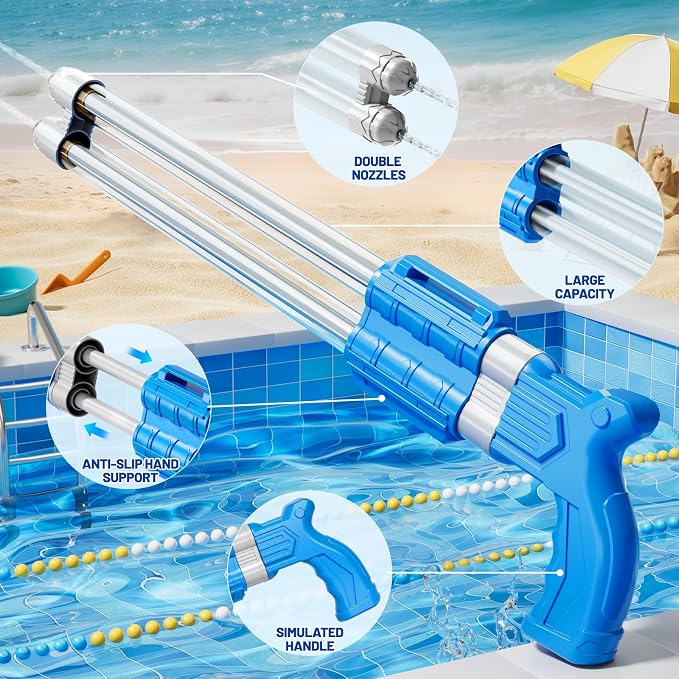 4 Packs Double-Nozzles Water Blaster Pool Toys Set for Kids Ages 3 4 5 6，Pool Beach Water Squirt Guns with Long Shooting Range and Ergonomic Handles, Outdoor Summer Gifts for 3-6 4-8 Year Boys Girls