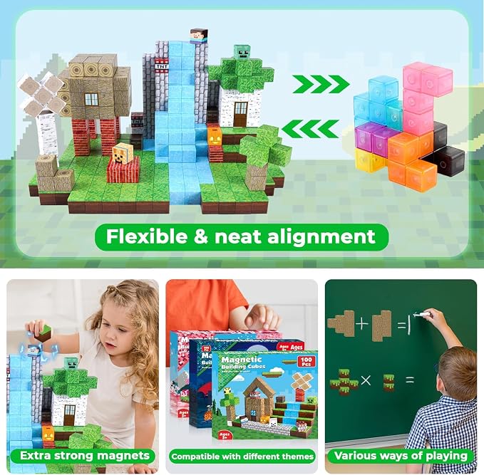 Annexfun Magnetic Blocks-100PCS Magnetic Building Blocks, Magnetic Tiles Kids Build Cubes 2026 Upgraded STEM Game Toys, Christmas Birthday Gifts for Boys & Girls Ages 3+
