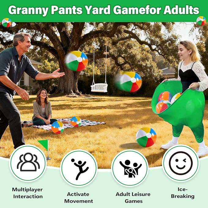 Granny Pants Yard Game for Kids (31.5 in *24 in), 2Pcs Granny Pants Outdoor Games with 10 Bouncy Balls, 2 Pumps & Flags, Granny Pants Game for Family Carnival Party Reunion Gathering (Small)