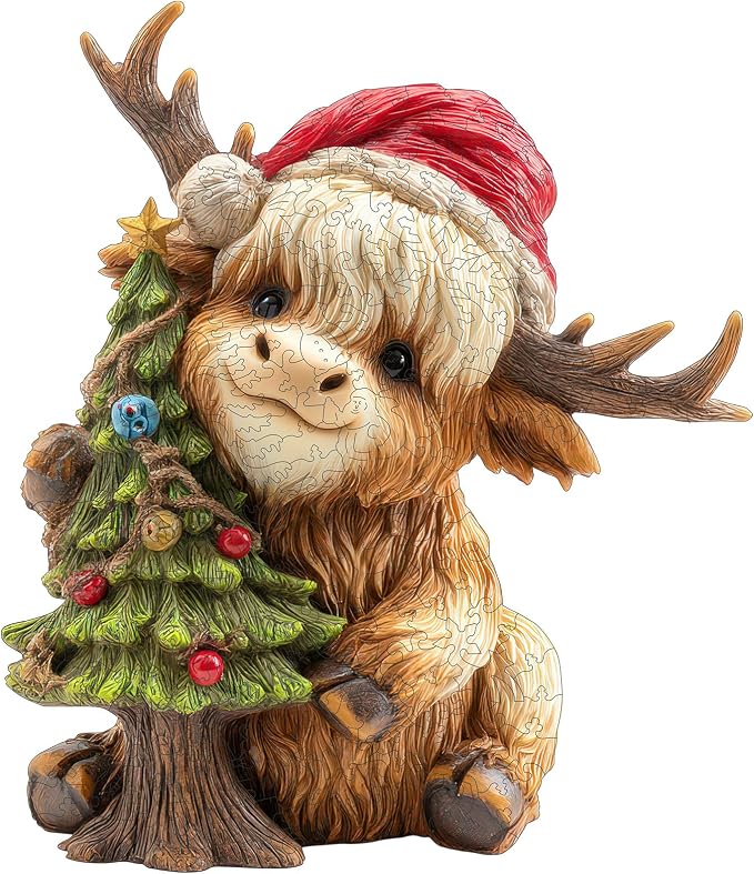 MEATRN Christmas Wooden Puzzles for Kids & Adults - Tree & Fawn Holiday Jigsaw Puzzle, 498 Pcs, 16.6"×19.2", Fun Family Game for Children’s Party, Winter Gathering, and Festive Entertainment