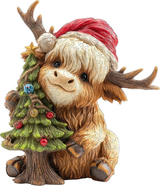 MEATRN Christmas Wooden Puzzles for Kids & Adults - Tree & Fawn Holiday Jigsaw Puzzle, 498 Pcs, 16.6"×19.2", Fun Family Game for Children’s Party, Winter Gathering, and Festive Entertainment